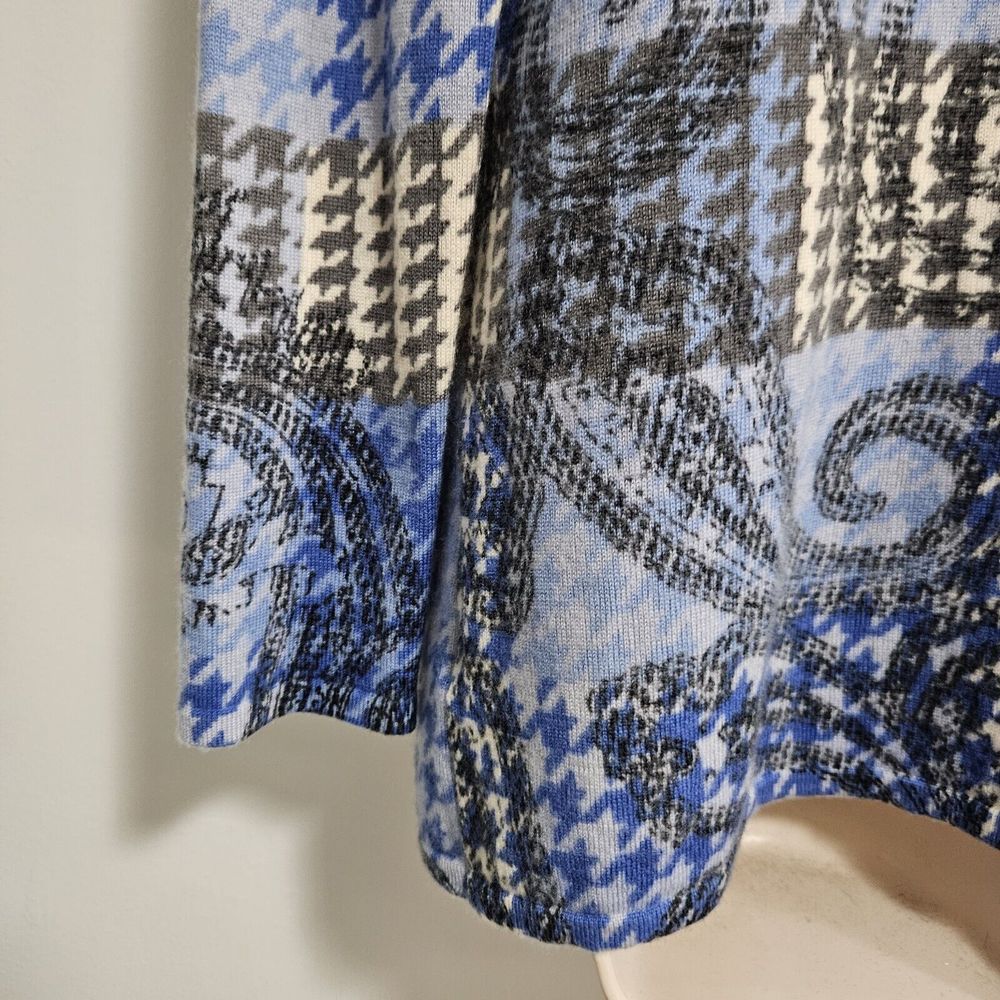 Talbots Petite Medium PM‎ Blue Multi Merino Wool Houndstooth Cardigan Sweater - Picture 6 of 8
